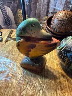 Vintage Hand Carved and Painted Wooden Duck Sculpture Signed Aruba